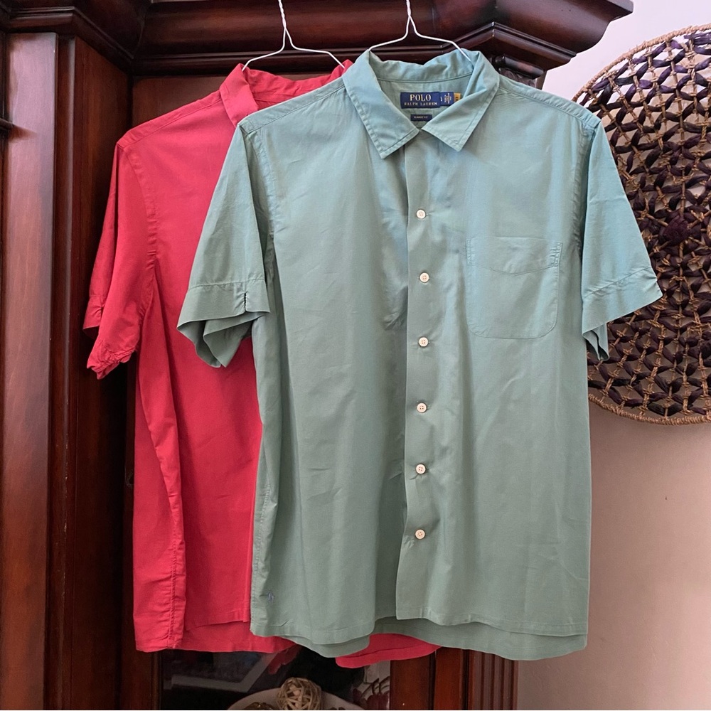 2pc lot Polo Ralph Lauren Classic Cotton Button Down Shirts Men’s L Short Sleeve